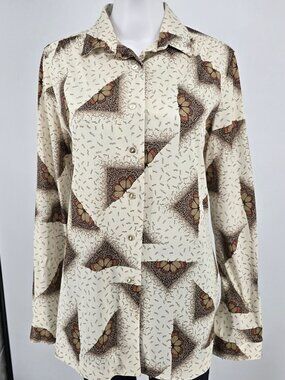 Vintage 1980s Orvieto Geometric Butterfly Print Long Sleeve Blouse (Size 14/L)